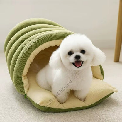 Cozy Washable Cat House with Anxiety Relief Plush Bed
