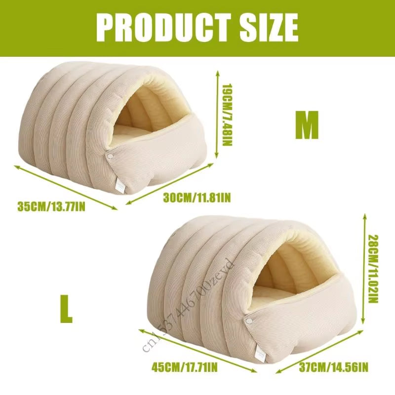 Cozy Washable Cat House with Anxiety Relief Plush Bed
